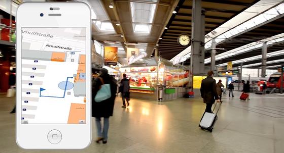 Gebäude-Navi von infsoft im Züricher Hauptbahnhof: Die Positionsbestimmung funktioniert mit 1200 Bluetooth-Sendern – sogenannten Beacons.<strong> </strong>