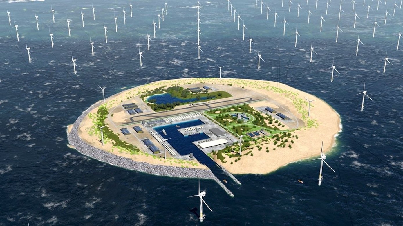Konzept für eine künstliche Strominsel in der Nordsee: Die Insel soll den Strom der umliegenden Offshore-Windparks bündeln, Material lagern und Lebensraum für bis zu 2000 Beschäftigte sein. Das Konzept hat jetzt der Netzbetreiber Tennet vorgestellt.