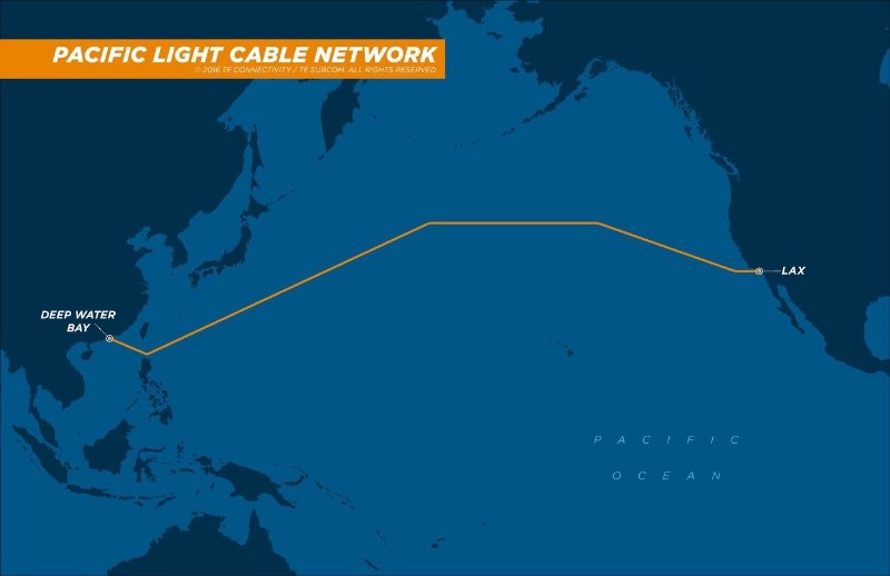 Die geplante Route für die Verlegung des Pacific Light Cable Network (PLCN).