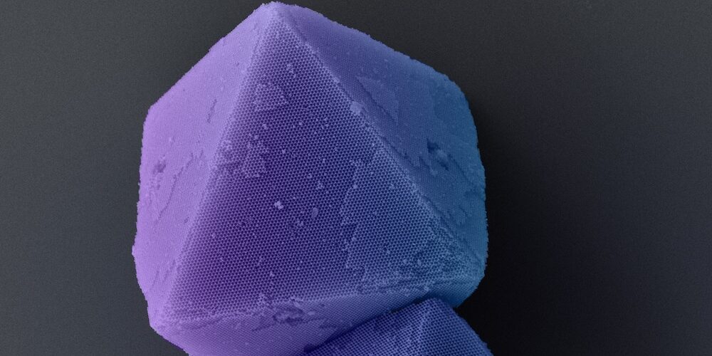 Diamantkristalle aus DNA. Elektronenmikroskopische Aufnahme, eingefärbt