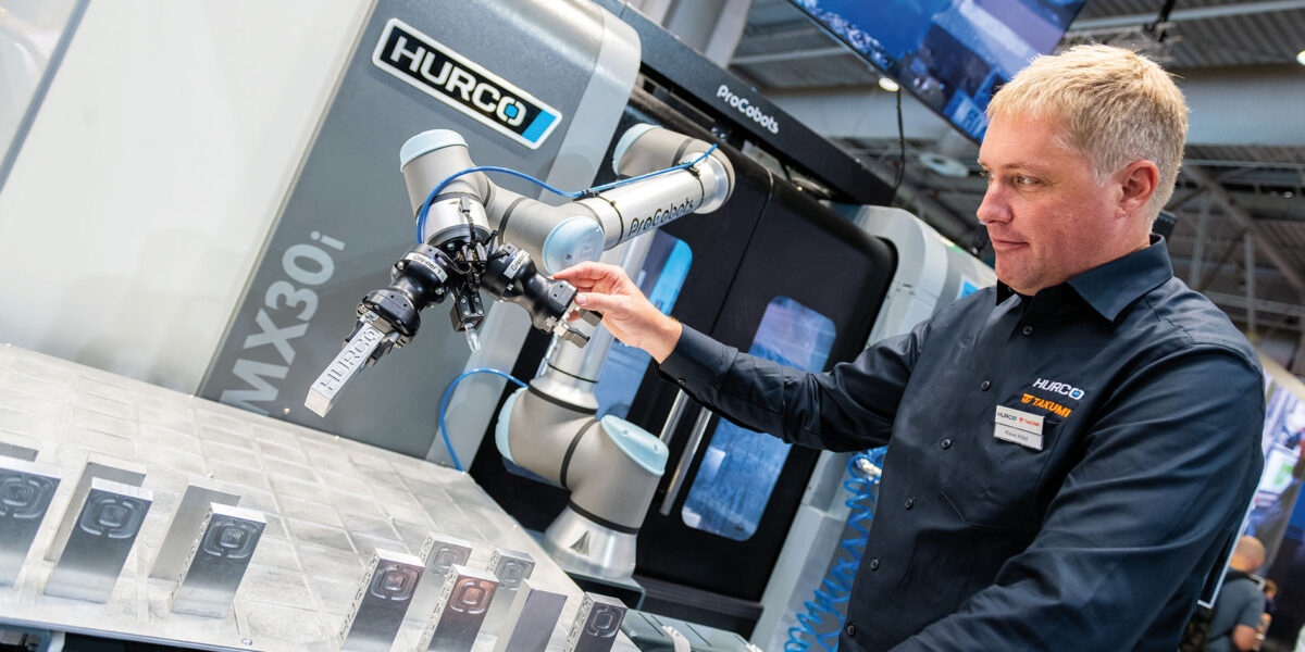 Automatisierung, „die passt“: Auf der Messe AMB zeigt der Werkzeugmaschinenspezialist einfach umsetzbare Möglichkeiten wie den „ProFeeder“, der sich auch ohne Hintergrundwissen über Roboter gut nutzen lässt. Foto: Hurco