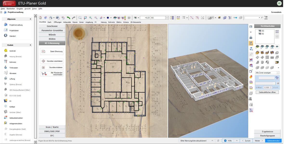 Hott-KI: Die automatische Grundrisserfassung mit Hilfe der KI-basierten Software „Hott-KI“ (hier im „ETU-Planer Gold“ zu sehen). Grafik: Hottgenroth