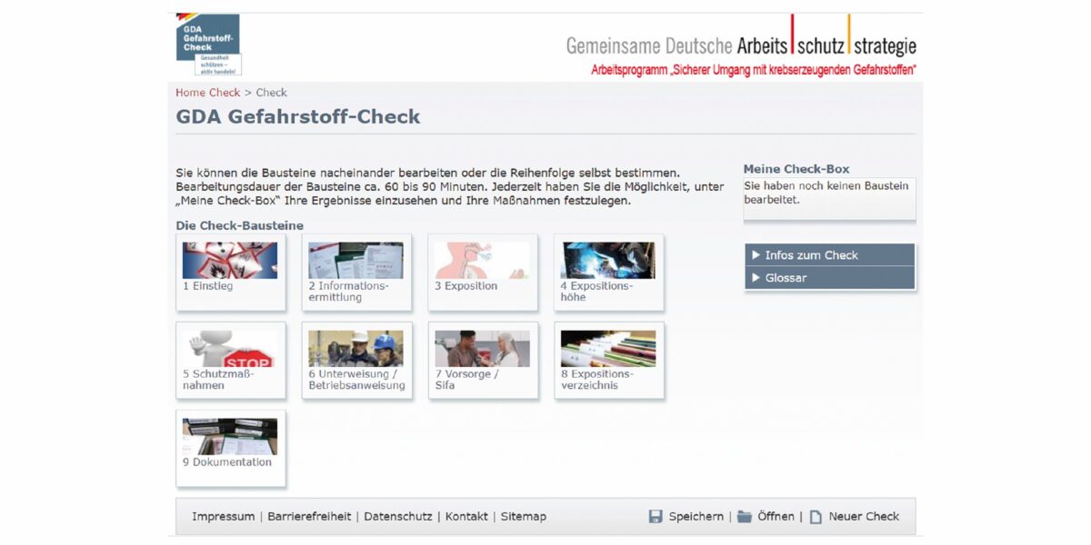 Bild. Screenshot vom „GDA Gefahrstoff-Check“. Foto: IFA