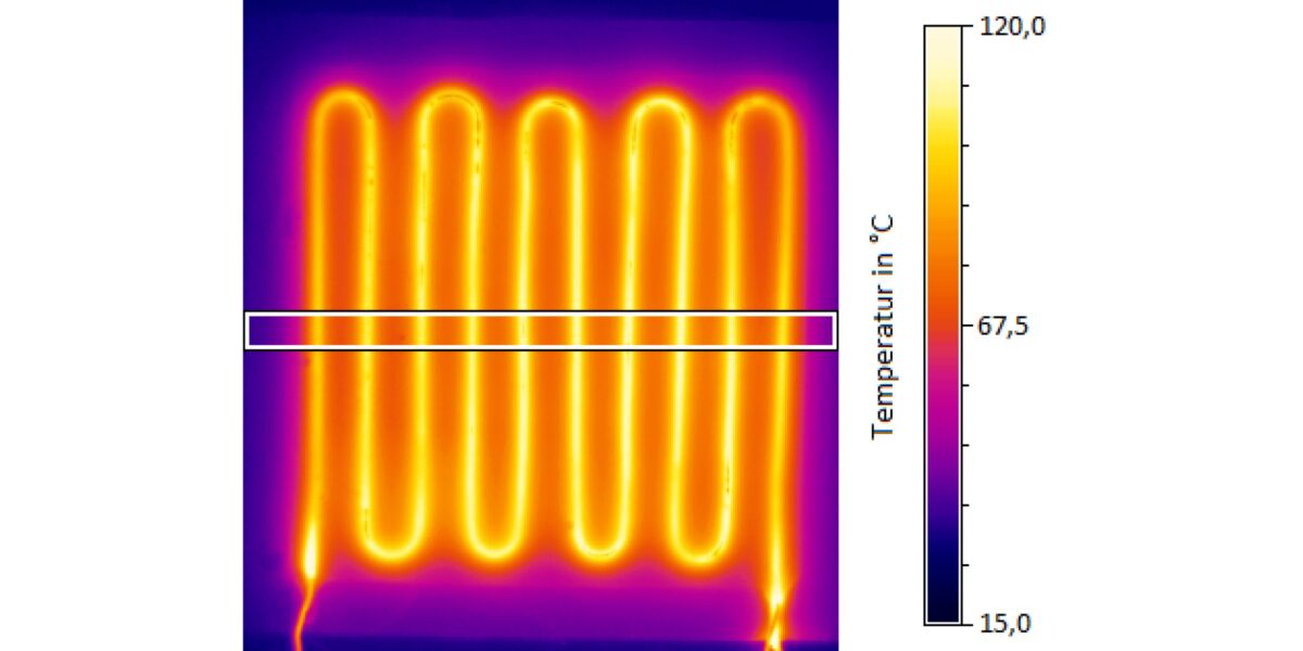 Darstellung der Heizdrahtprobe mittels Wärmebildkamera. Foto: Innovent e.V.