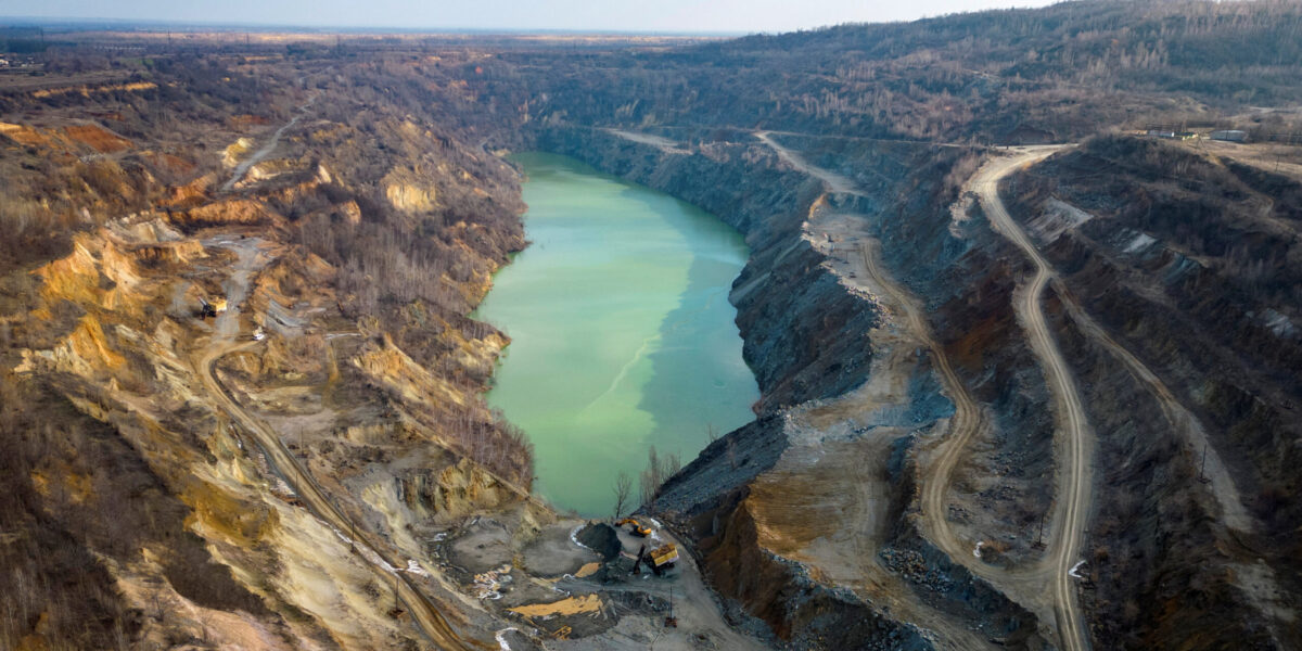 A drone view shows the open pit mine of Zavallievsky Graphite in Zavallia